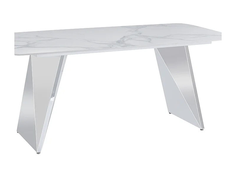 Table à Manger GRAFFI – 180x90 cm – Chrome & Céramique Marbre Blanc