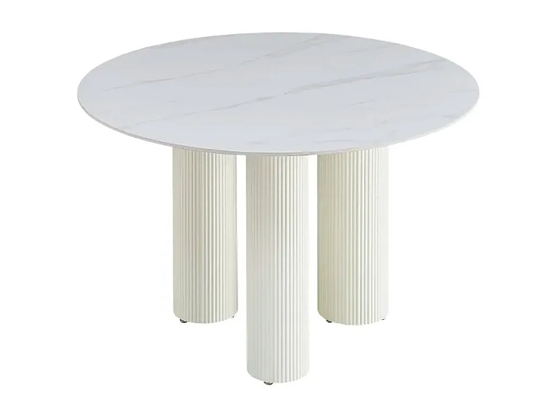 Table repas ronde céramique marbré blanc 120 cm pieds beiges – ANAIS