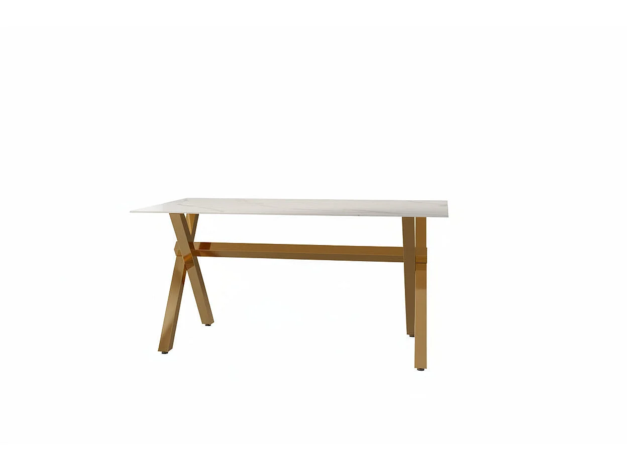 Table à Manger IXE – 180x90 cm – Pied Gold XXL & Verre Trempé