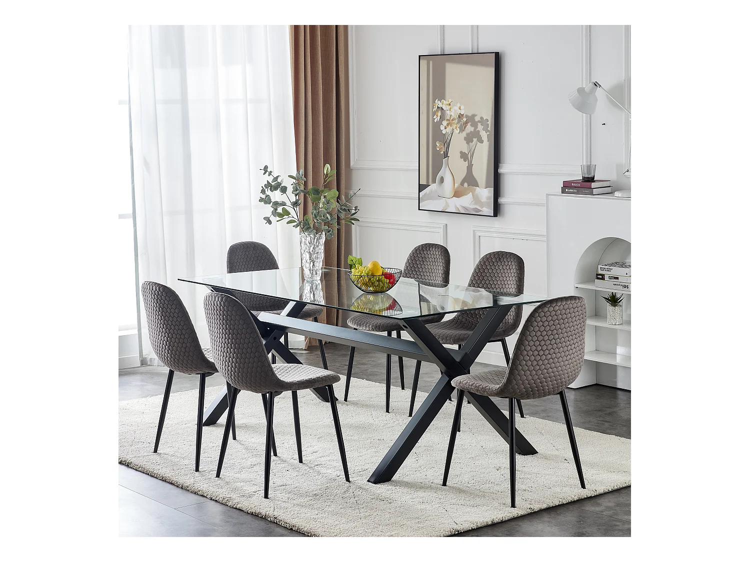 Table de Repas IXE – 150x90 cm – Verre Transparent & Structure Métal