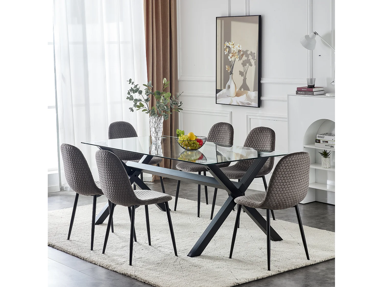 Table de Repas IXE – 150x90 cm – Verre Transparent & Structure Métal