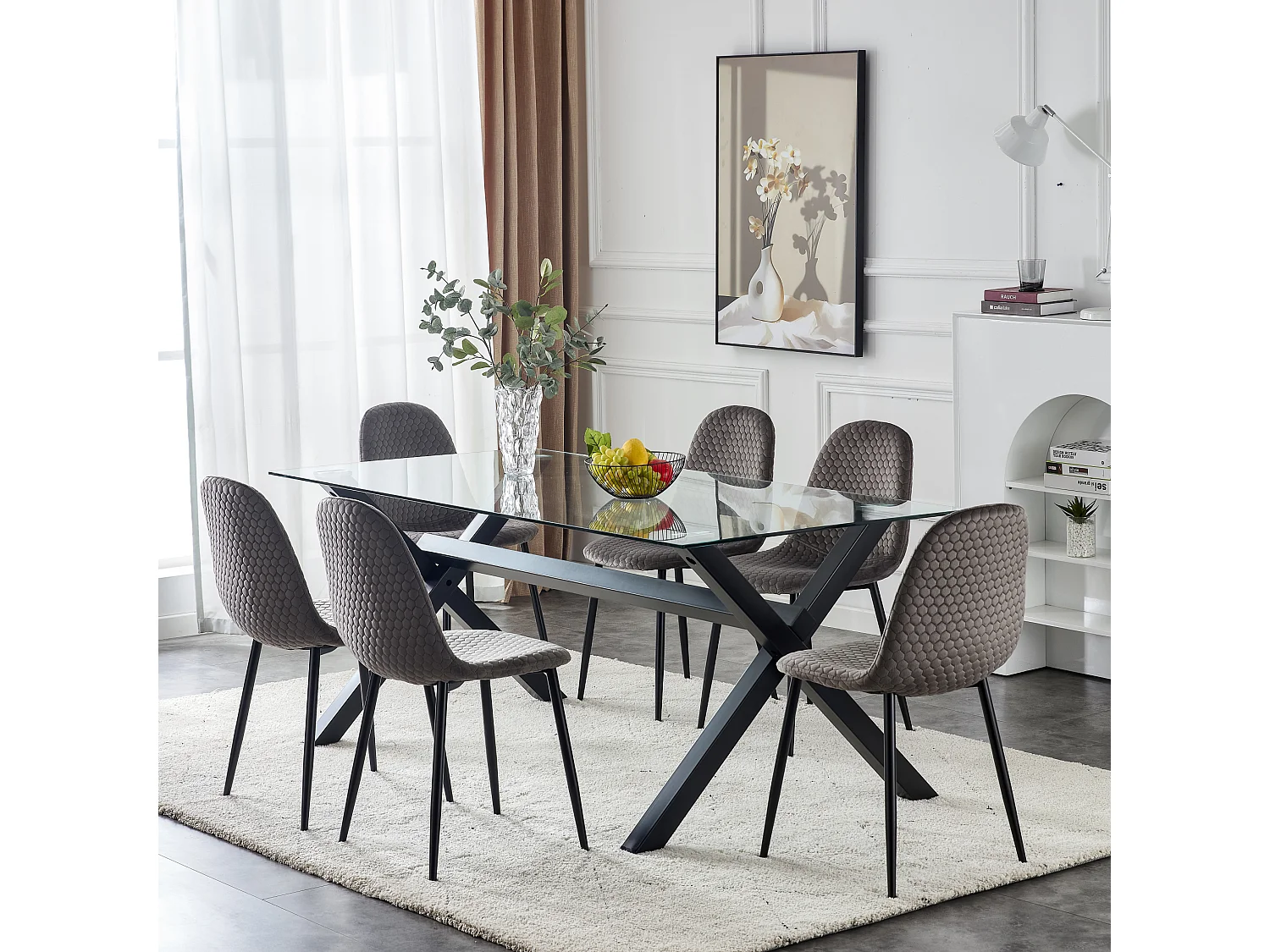 Table de Repas IXE – 150x90 cm – Verre Transparent & Structure Métal