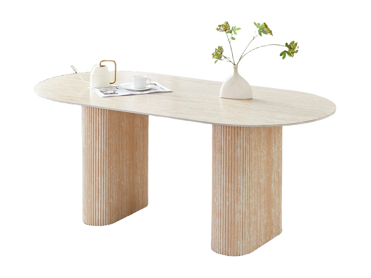 Table à manger céramique effet travertin 160x90 cm pied effet travertin – ROXY