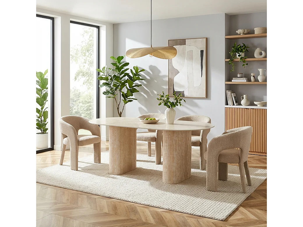 Table à manger céramique effet travertin 160x90 cm pied effet travertin – ROXY