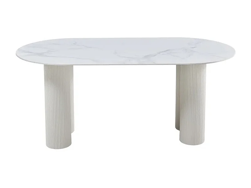 Table VENEZIA plateau céramique marbré blanc L 180 cm