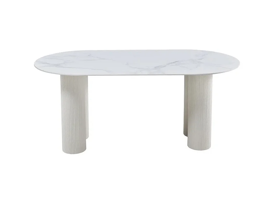 Table VENEZIA plateau céramique marbré blanc L 180 cm