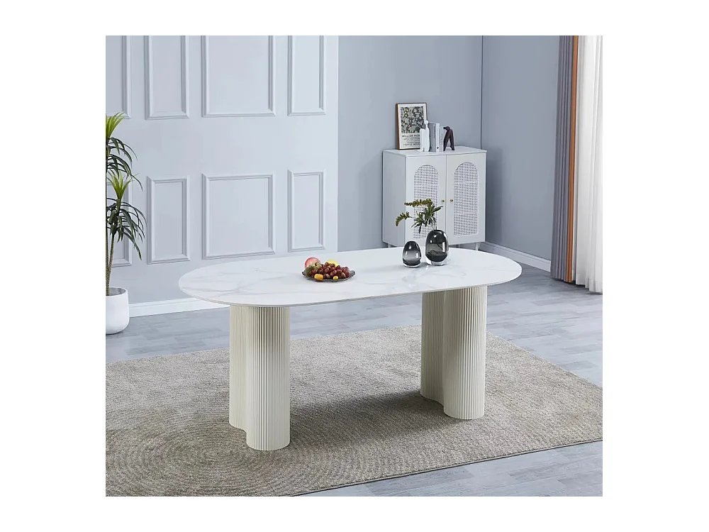 Table VENEZIA plateau céramique marbré blanc L 180 cm
