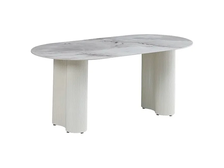 Table VENEZIA plateau céramique marbré blanc L 180 cm