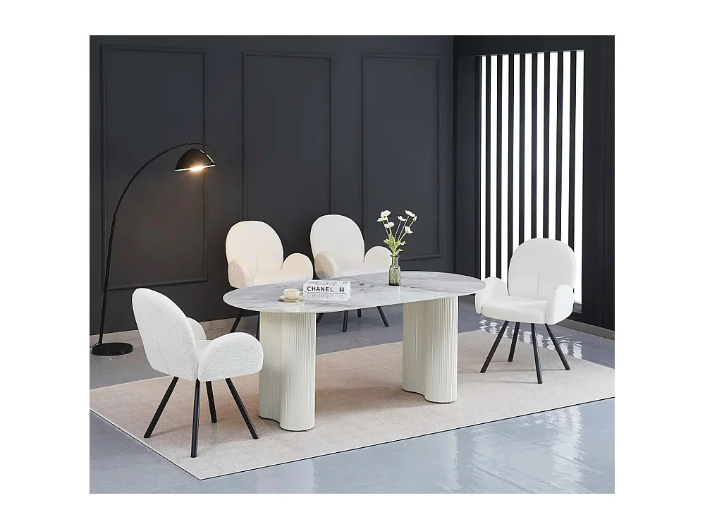 Table VENEZIA plateau céramique marbré blanc L 180 cm