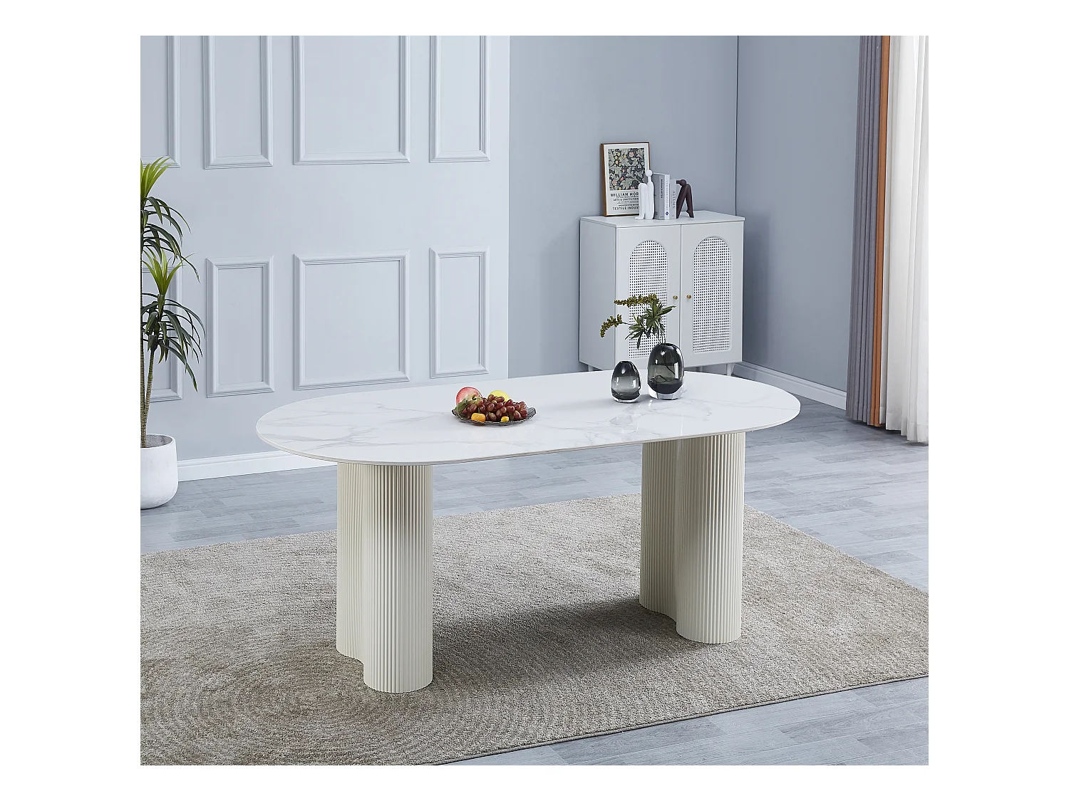 Table VENEZIA plateau céramique marbré blanc L 180 cm
