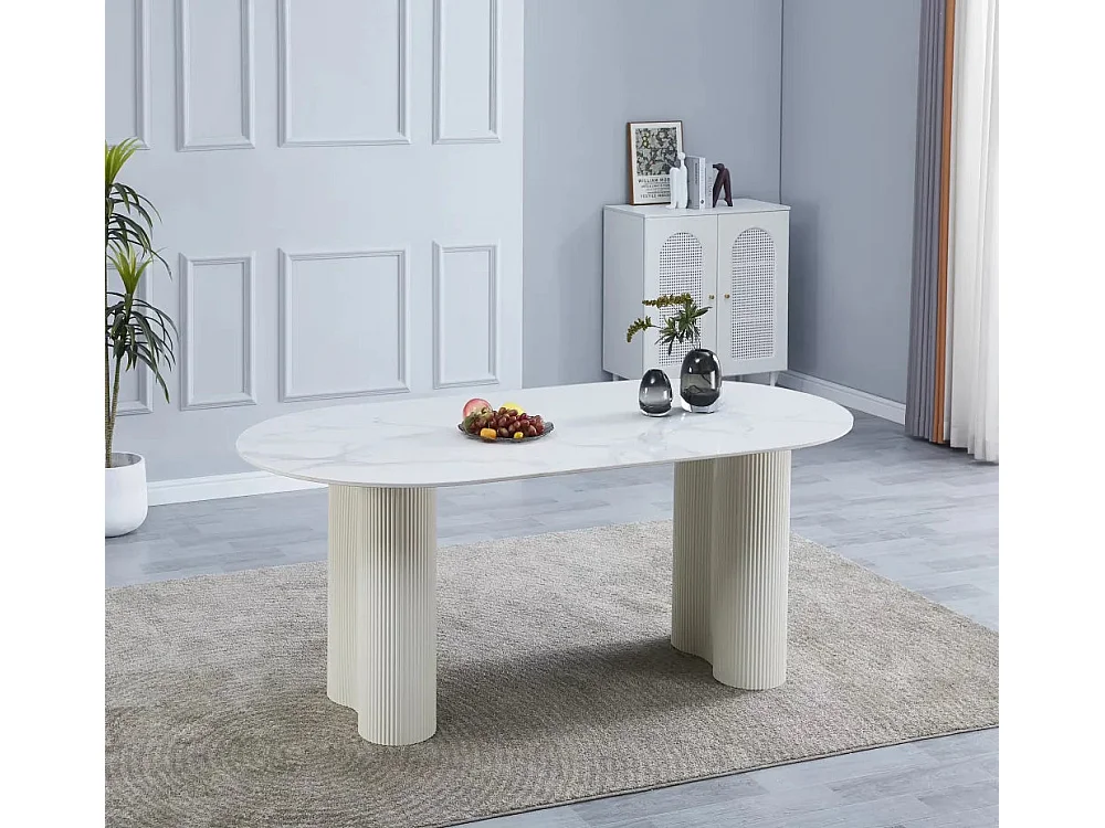 Table VENEZIA plateau céramique marbré blanc L 180 cm