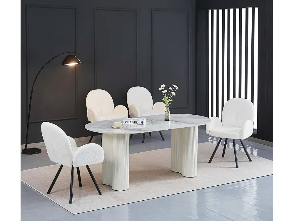 Table VENEZIA plateau céramique marbré blanc L 180 cm