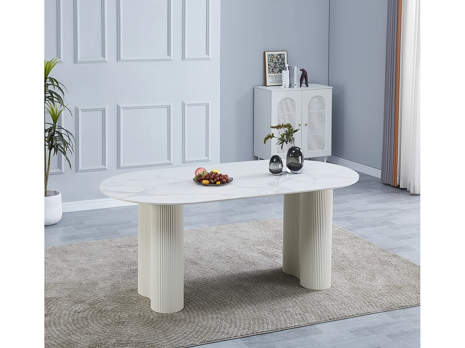 Table VENEZIA plateau céramique marbré blanc L 180 cm