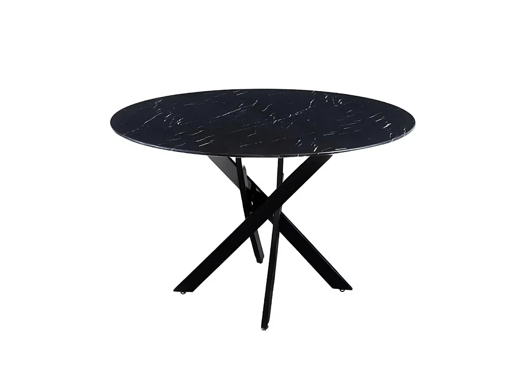 Table à manger ronde MARBRE NOIR JESSICA Métal noir XXL 120 cm 4 couverts
