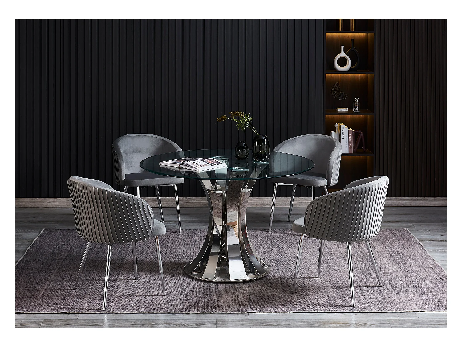 Table à Manger Ronde JUDITH – Chrome & Verre Trempé – Ø120 cm