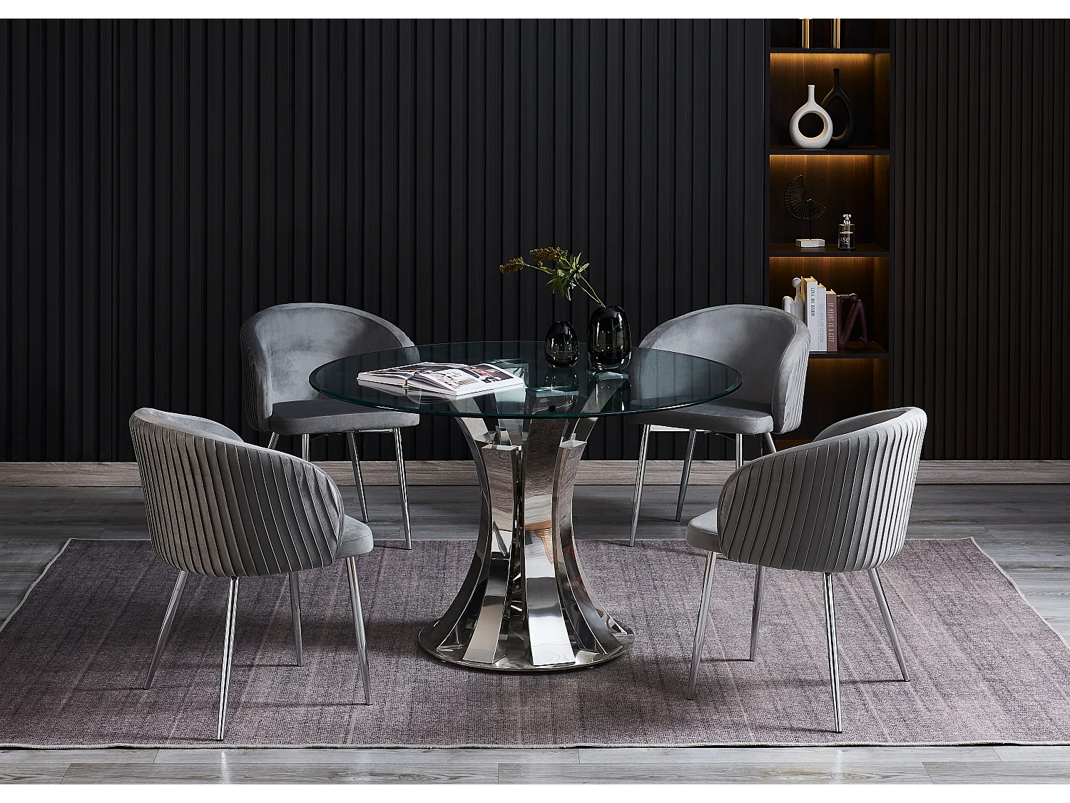 Table à Manger Ronde JUDITH – Chrome & Verre Trempé – Ø120 cm