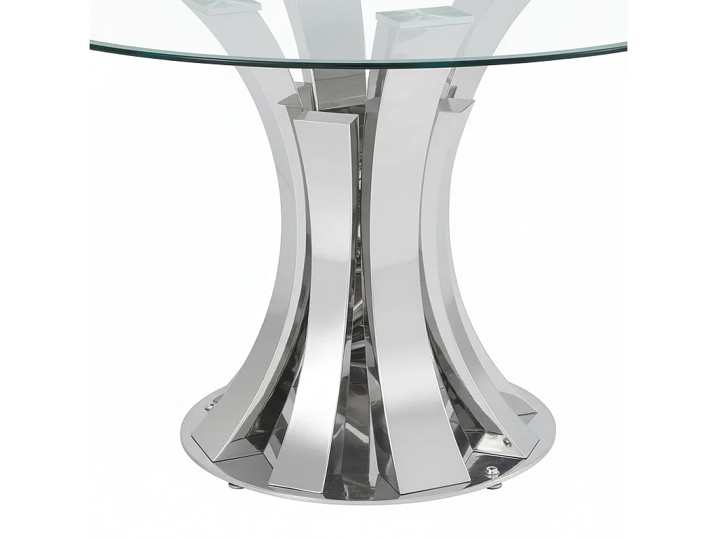 Table à manger ronde 120 cm verre trempé piétement chromé 6 personnes - JUDITH