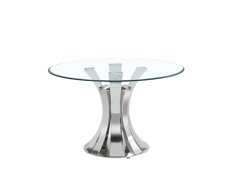 Table à manger ronde 120 cm verre trempé piétement chromé 6 personnes - JUDITH