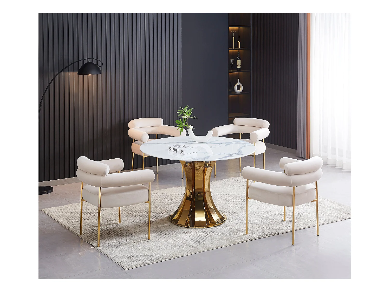 Table à Manger Ronde JUDITH – 120 cm – Pied Gold Élégant