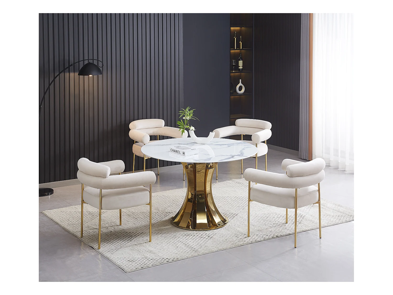 Table à Manger Ronde JUDITH – 120 cm – Pied Gold Élégant