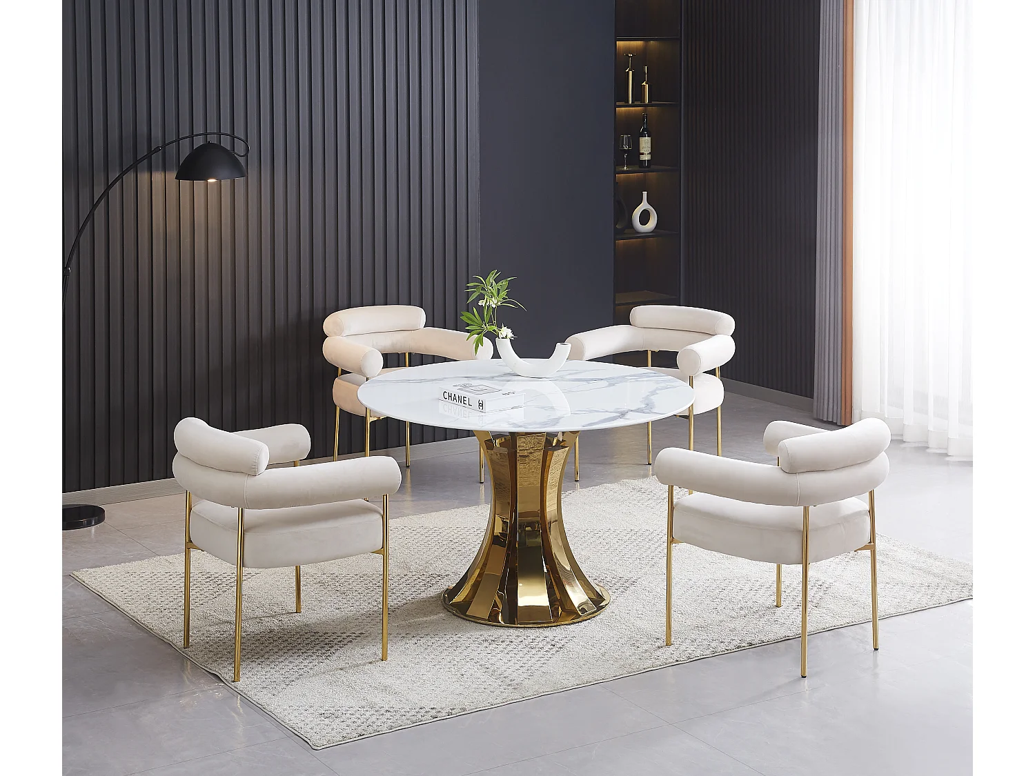 Table à Manger Ronde JUDITH – 120 cm – Pied Gold Élégant