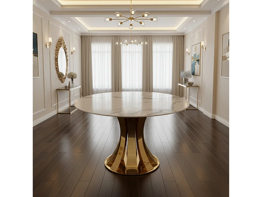 Table à Manger Ronde JUDITH – 120 cm – Pied Gold Élégant