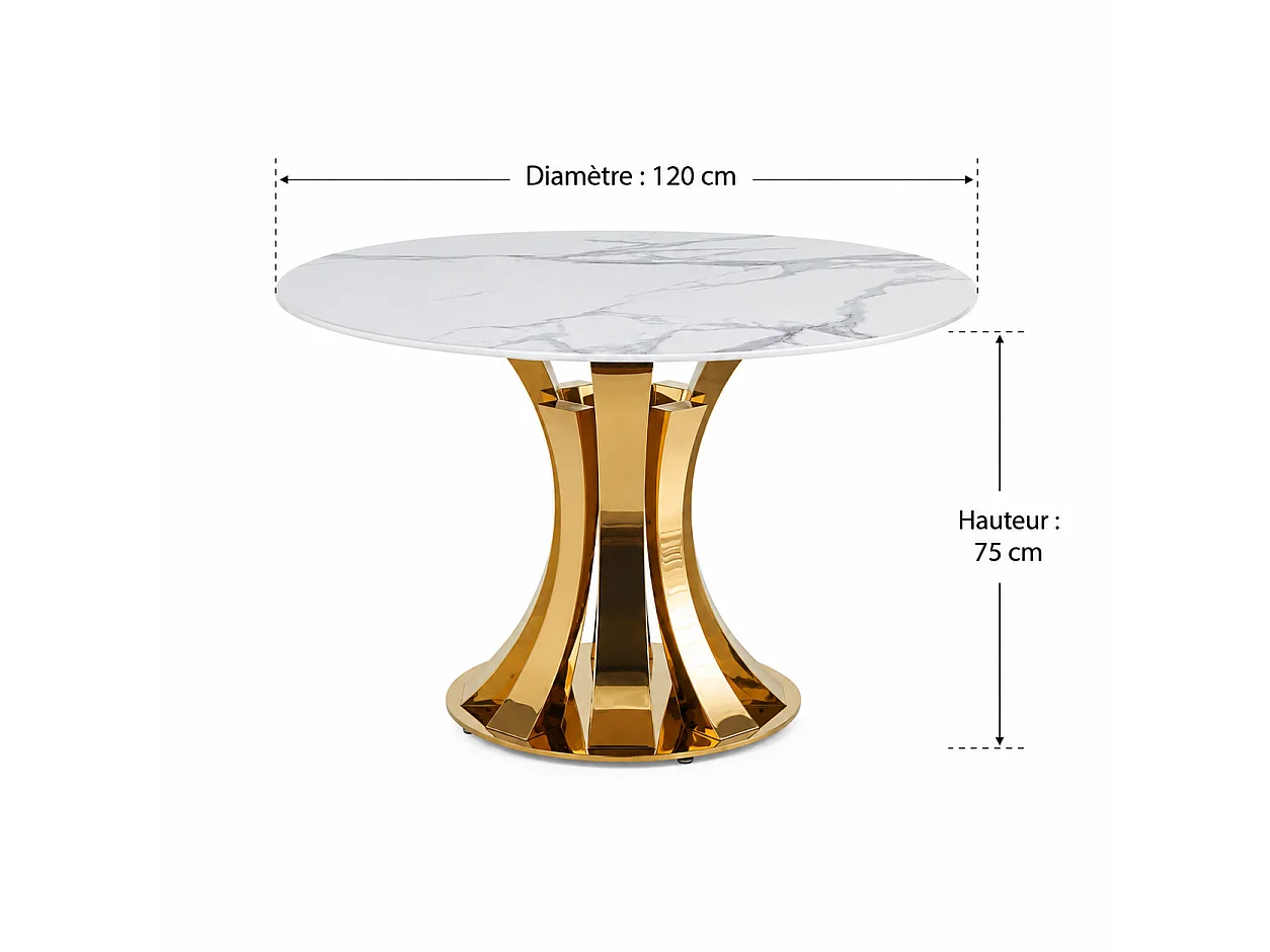 Table à Manger Ronde JUDITH – 120 cm – Pied Gold Élégant