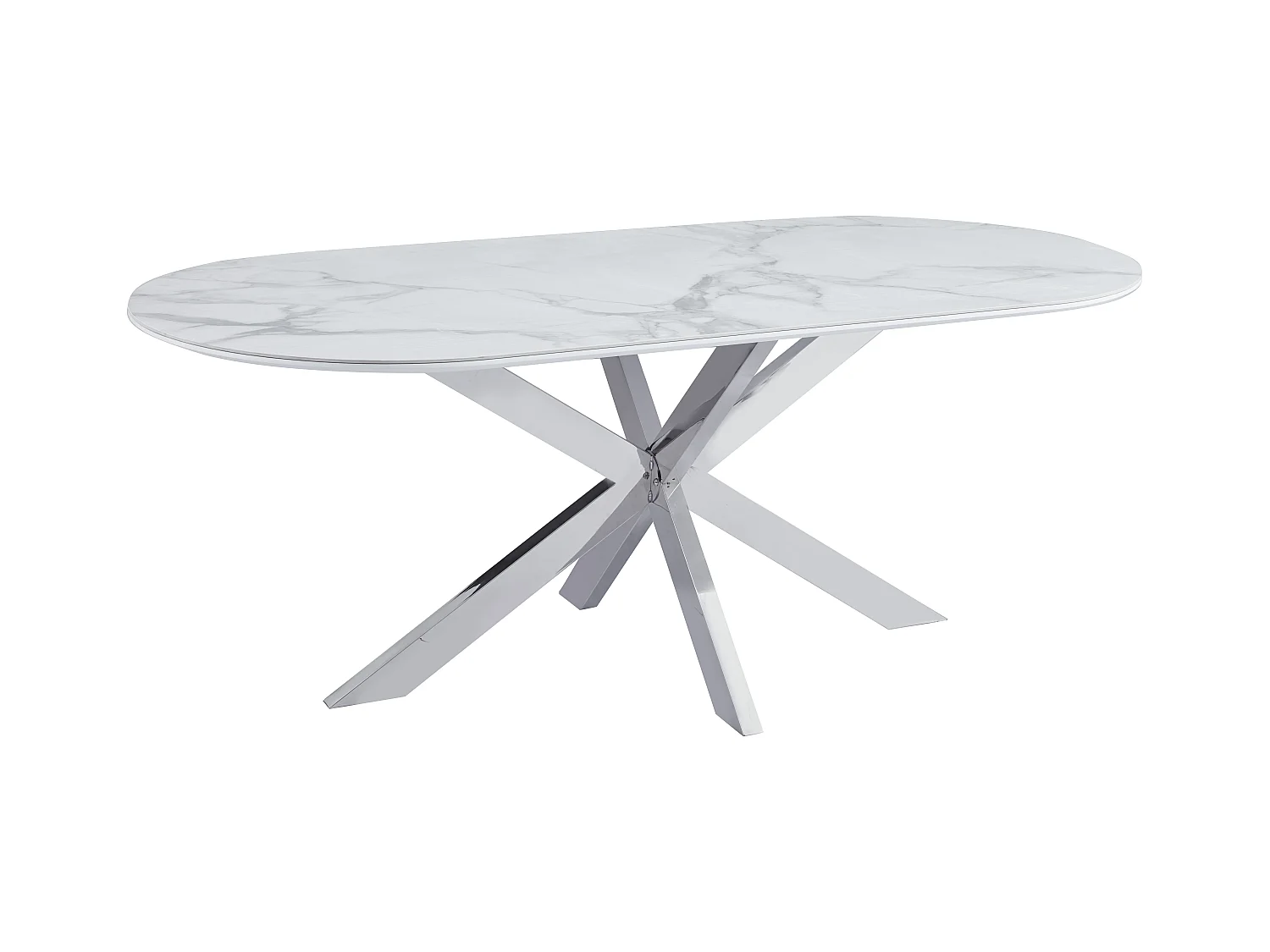 Table à Manger MANON – Chrome & Céramique Marbre Blanc – 200x90 cm