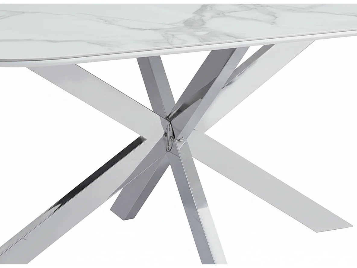 Table à Manger MANON – Chrome & Céramique Marbre Blanc – 200x90 cm