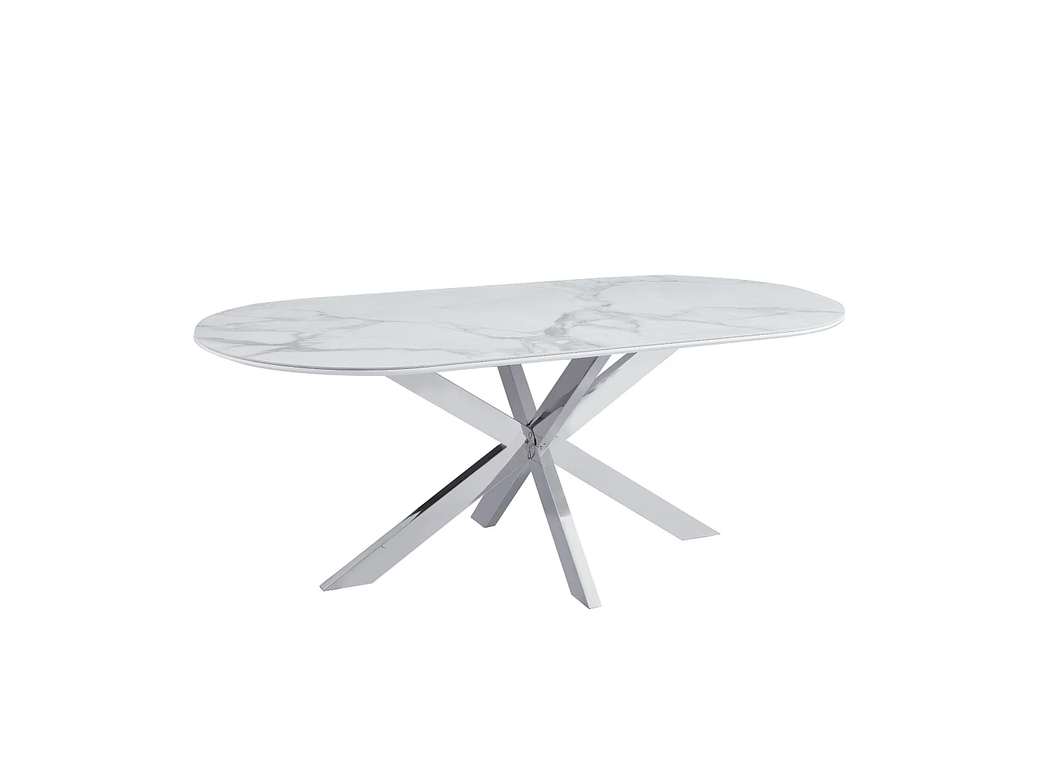 Table à Manger MANON – Chrome & Céramique Marbre Blanc – 200x90 cm