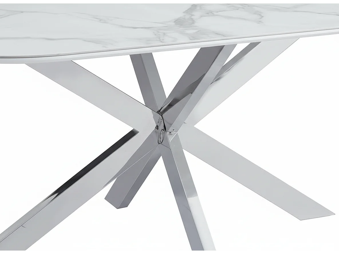 Table à Manger MANON – Chrome & Céramique Marbre Blanc – 200x90 cm