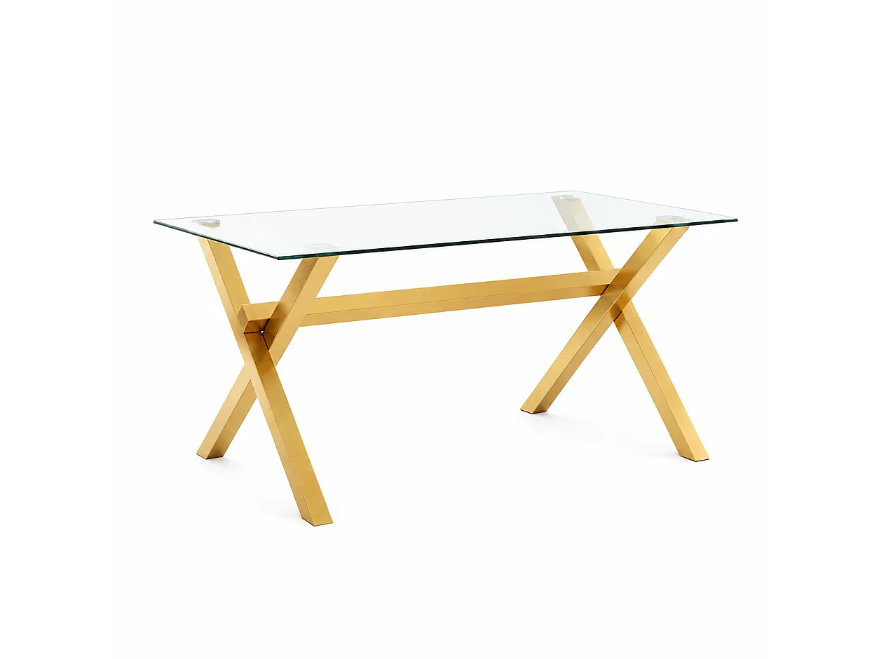 Table à Manger IXE – 180x90 cm – Bois XXL & Plateau Verre Transparent