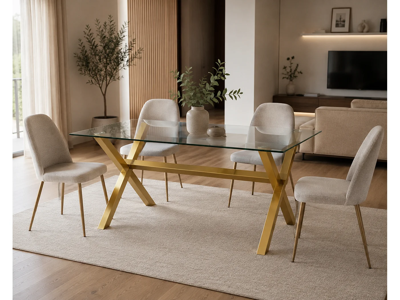 Table à Manger IXE – 180x90 cm – Bois XXL & Plateau Verre Transparent