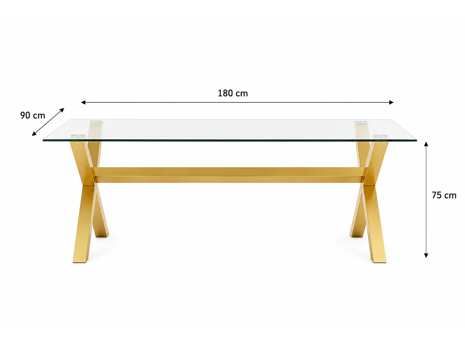 Table à Manger IXE – 180x90 cm – Bois XXL & Plateau Verre Transparent