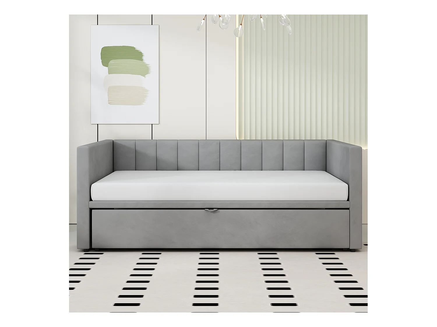 Ausziehbares Schlafsofa - 90/180 x 200 cm - mit Lattenrost - Samt - hellgrau