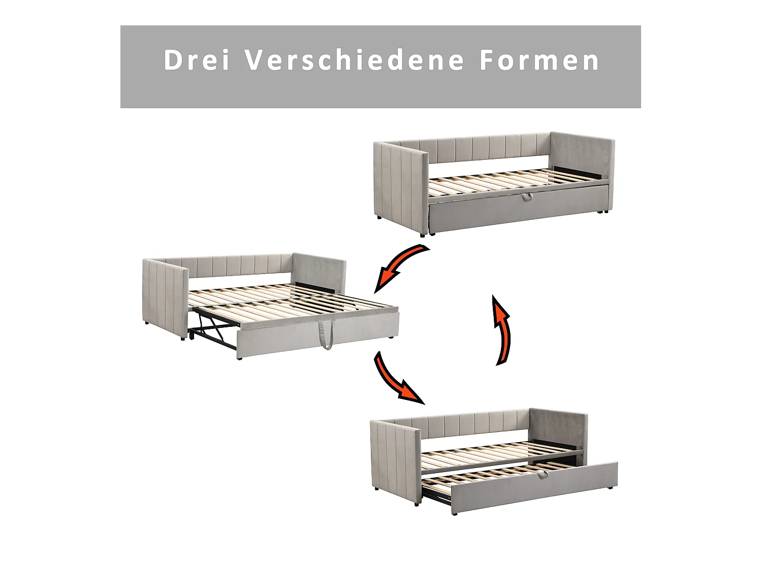 Ausziehbares Schlafsofa - 90/180 x 200 cm - mit Lattenrost - Samt - hellgrau