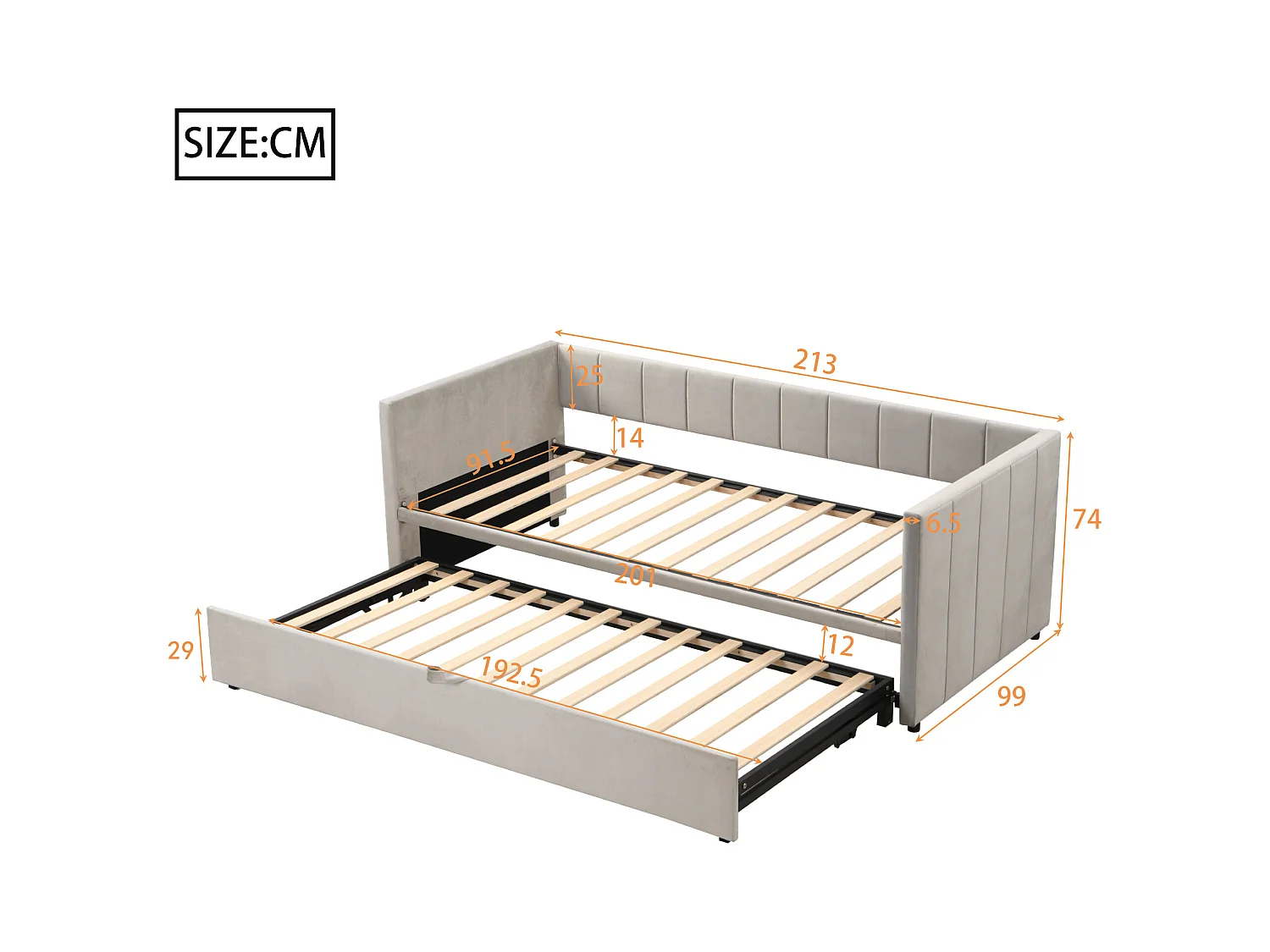 Ausziehbares Schlafsofa - 90/180 x 200 cm - mit Lattenrost - Samt - hellgrau