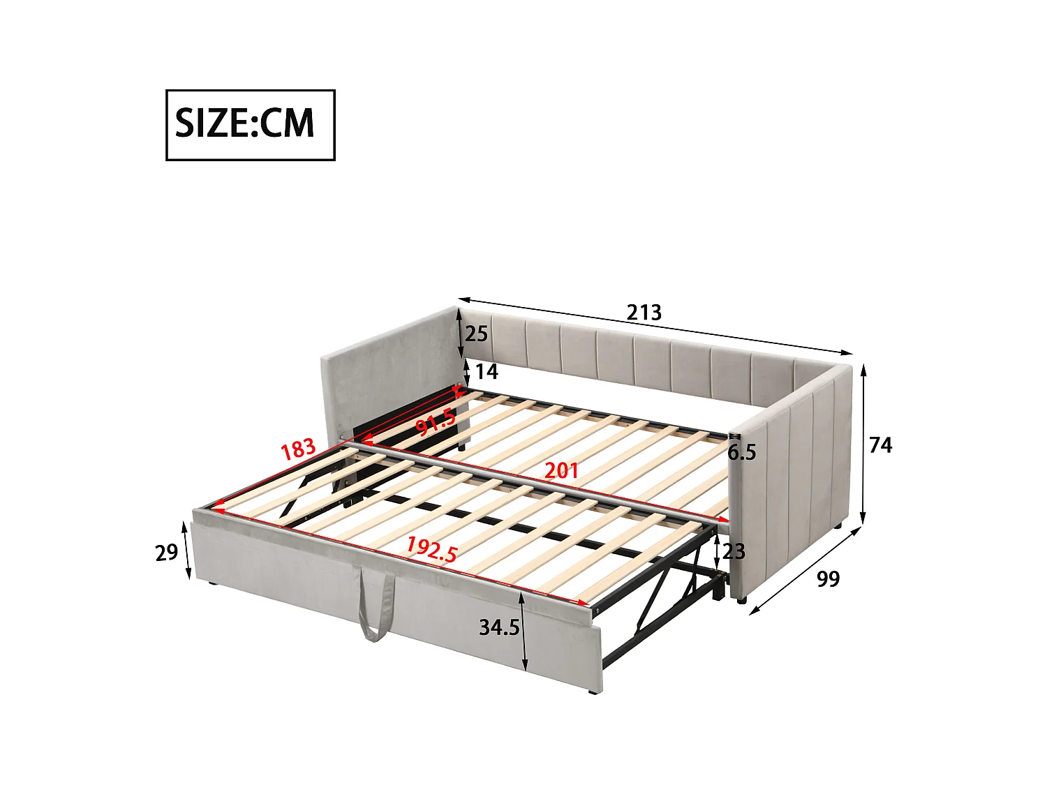 Ausziehbares Schlafsofa - 90/180 x 200 cm - mit Lattenrost - Samt - hellgrau