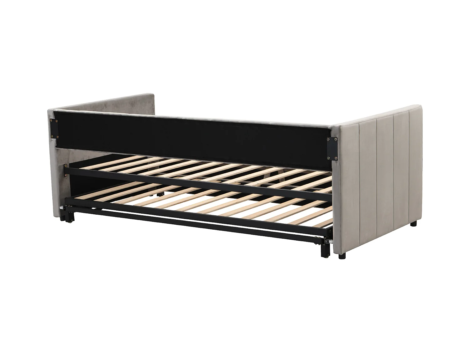 Canapé-lit gigogne - 90/180 x 200 cm - avec sommier à lattes - velours - gris clair