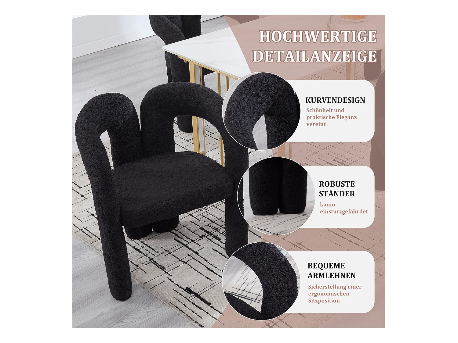 Lot de 2 fauteuils ergonomiques avec velours - 61 x 52 x 71 cm - pour le salon ou le bureau - velours - noir