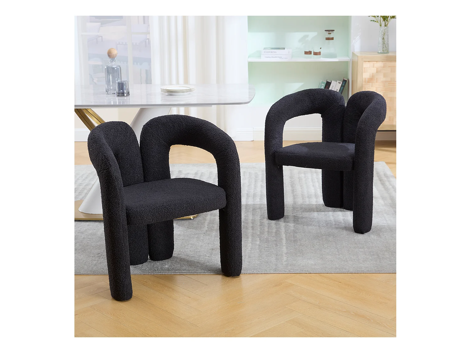 Lot de 2 fauteuils ergonomiques avec velours - 61 x 52 x 71 cm - pour le salon ou le bureau - velours - noir
