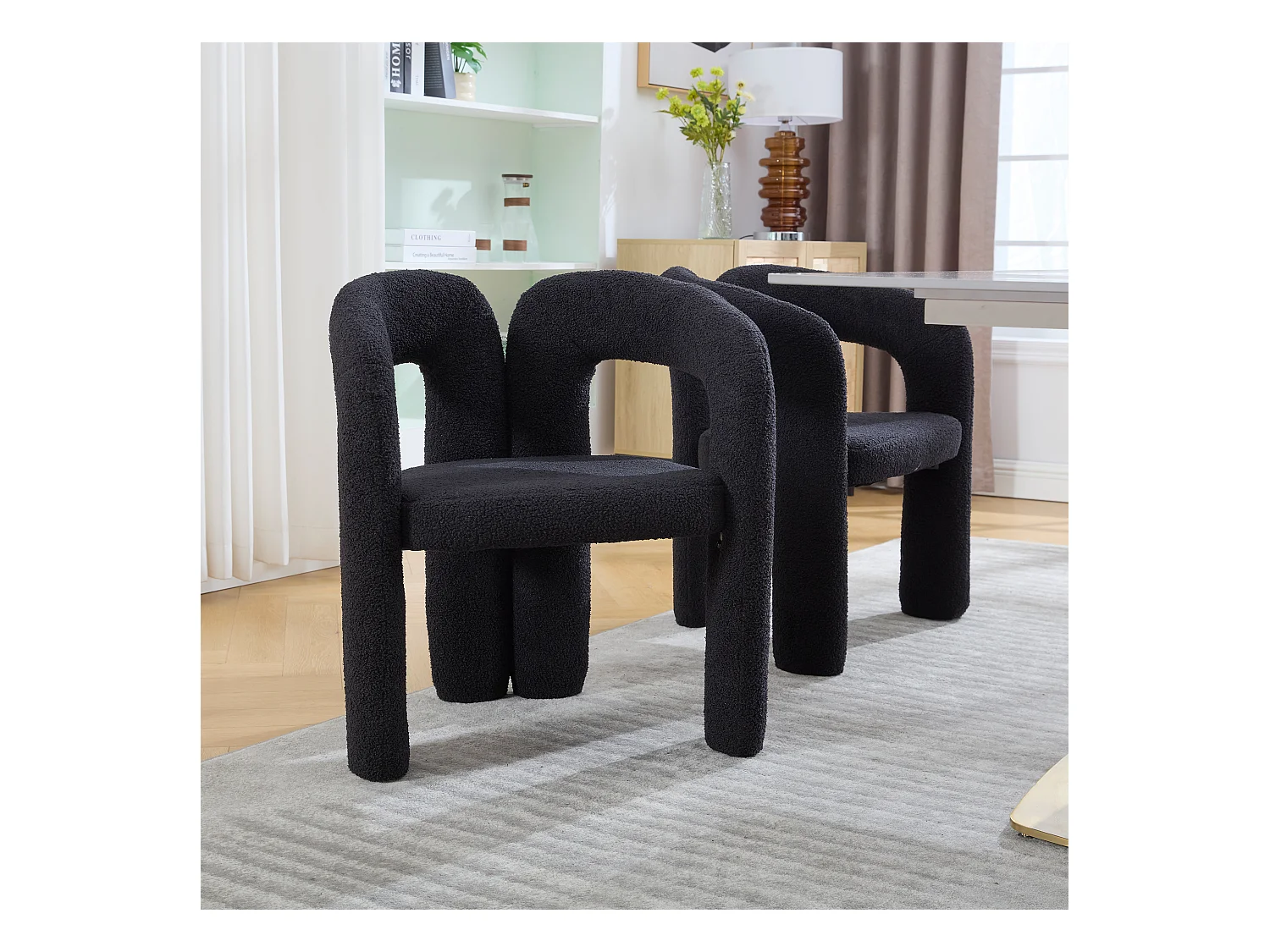 Lot de 2 fauteuils ergonomiques avec velours - 61 x 52 x 71 cm - pour le salon ou le bureau - velours - noir