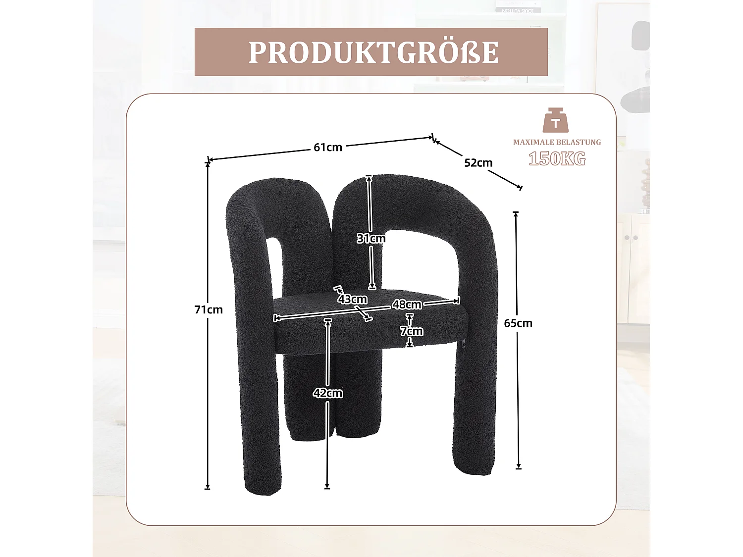 Lot de 2 fauteuils ergonomiques avec velours - 61 x 52 x 71 cm - pour le salon ou le bureau - velours - noir
