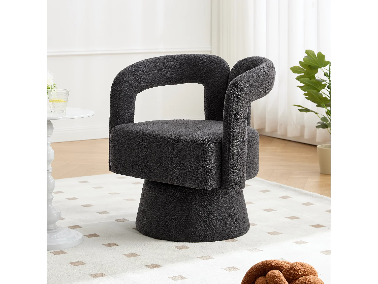 Fauteuils d'appoint pivotants à 360 degrés - 67 x 55 x 74 cm - avec coussins larges - Boucle - gris foncé