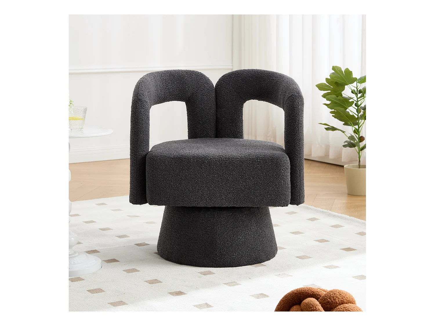 Fauteuils d'appoint pivotants à 360 degrés - 67 x 55 x 74 cm - avec coussins larges - Boucle - gris foncé