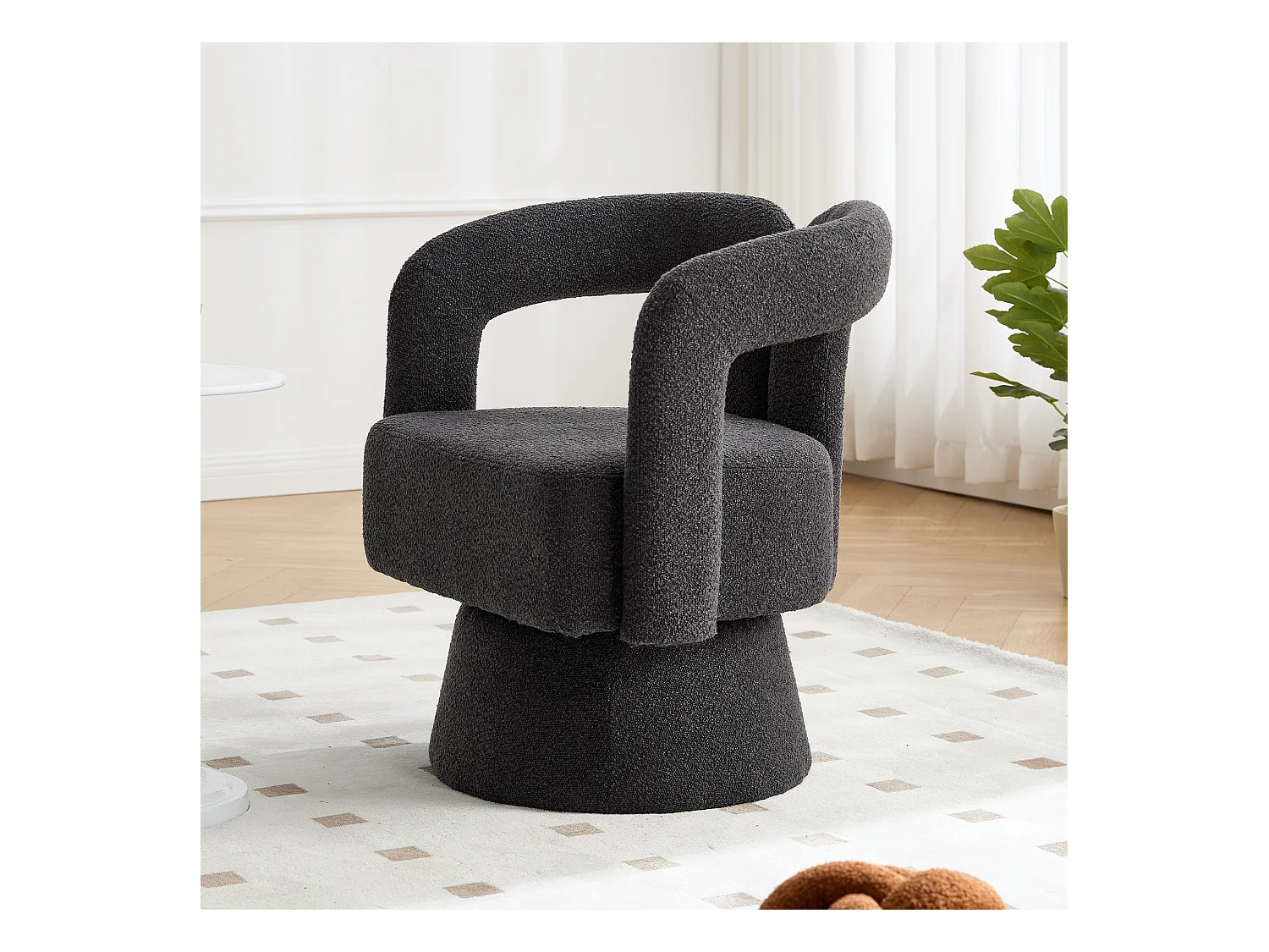 Fauteuils d'appoint pivotants à 360 degrés - 67 x 55 x 74 cm - avec coussins larges - Boucle - gris foncé