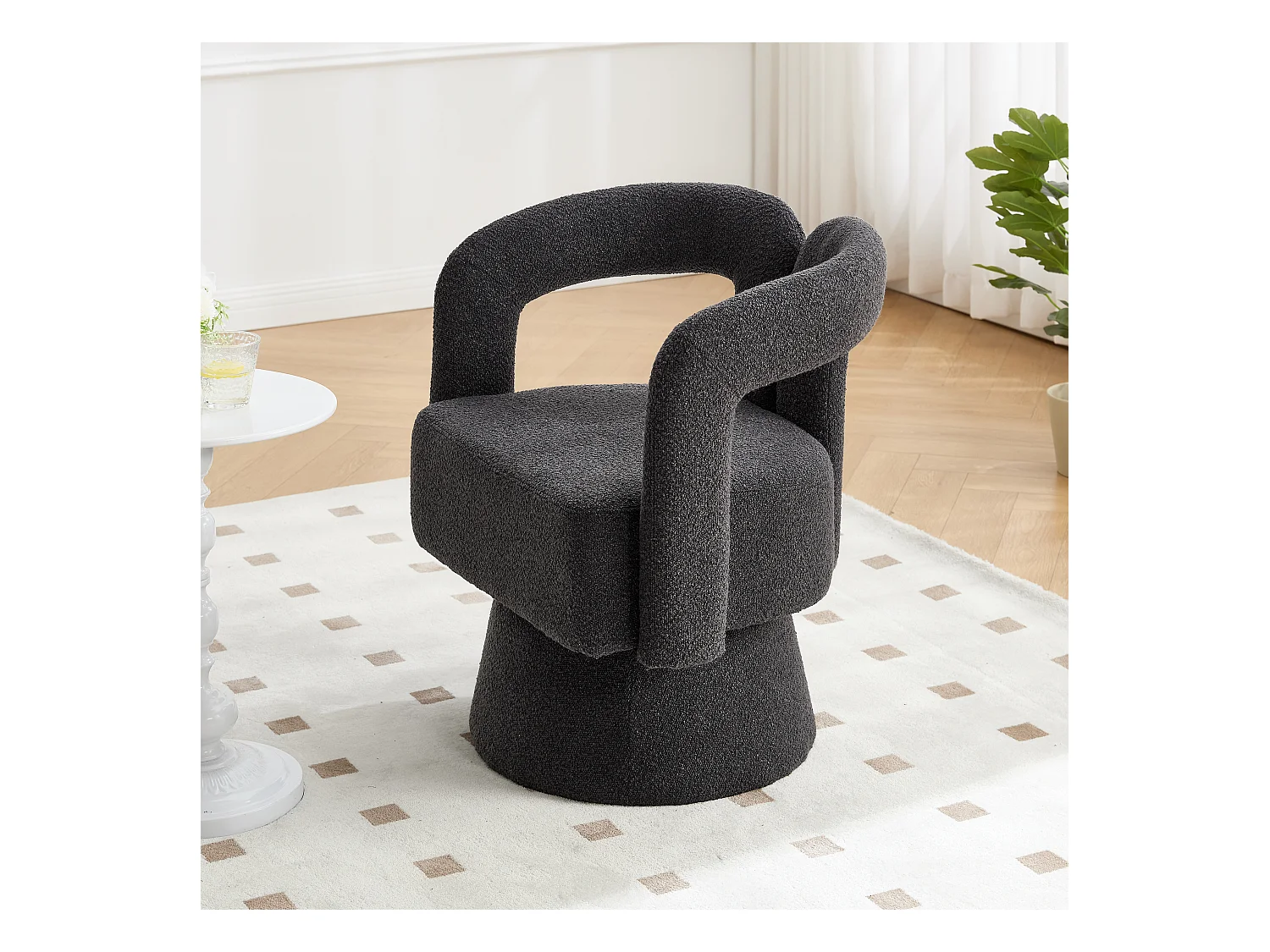 Fauteuils d'appoint pivotants à 360 degrés - 67 x 55 x 74 cm - avec coussins larges - Boucle - gris foncé