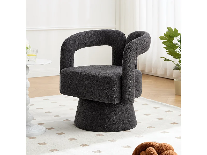Fauteuils d'appoint pivotants à 360 degrés - 67 x 55 x 74 cm - avec coussins larges - Boucle - gris foncé