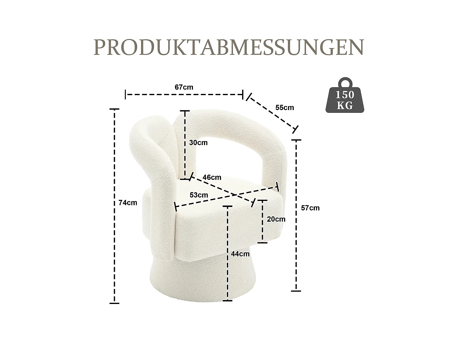 Fauteuils d'appoint pivotants à 360 degrés - 67 x 55 x 74 cm - avec coussins larges - Boucle - beige
