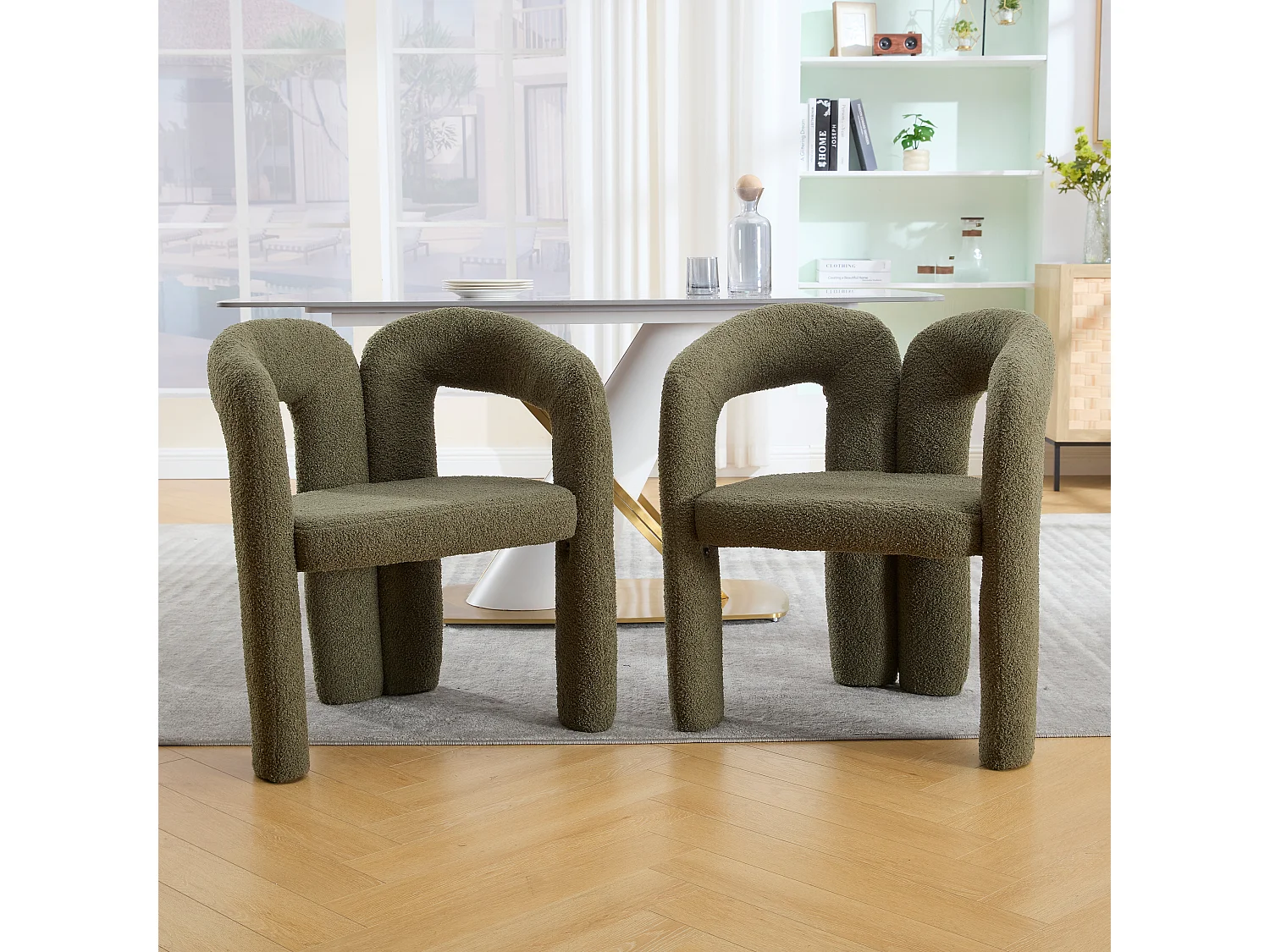 Lot de 2 fauteuils ergonomiques avec velours - 61 x 52 x 71 cm - pour le salon ou le bureau - velours - vert olive